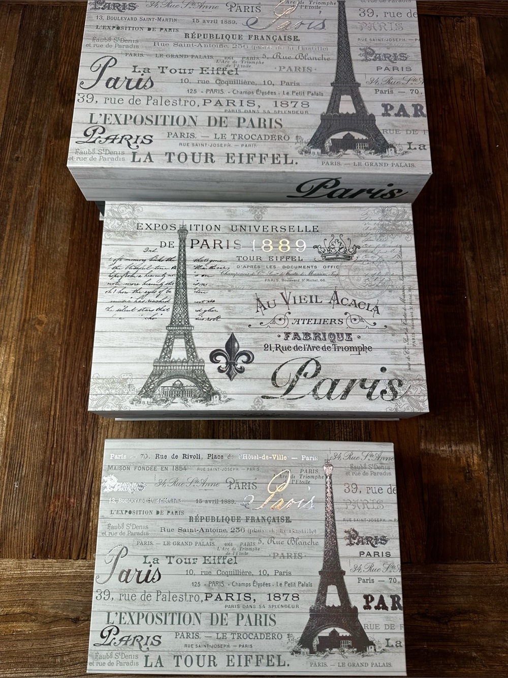 Paris Eiffel Tower Decorative Storage Boxes - White & Black gray
